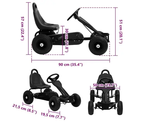 Pedalais Minamas Kartingas Su Pneumat. Padangomis, Juodas