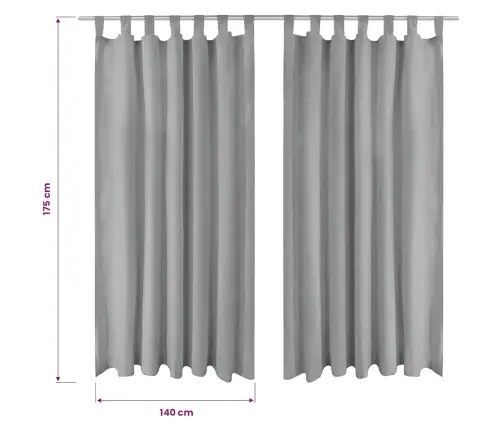 Aizkari Ar Cilpām, 2 Gab., 140X175 Cm, Smalks Satīns, Pelēki Vidaxl