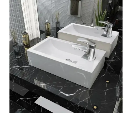 Izlietne Ar Krāna Caurumu, 46X25,5X12 Cm, Balta Keramika Vidaxl