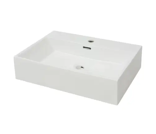 Izlietne Ar Krāna Caurumu, 60,5X42,5X14,5 Cm, Balta Keramika Vidaxl