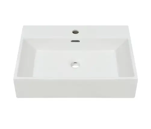 Izlietne Ar Krāna Caurumu, 60,5X42,5X14,5 Cm, Balta Keramika Vidaxl