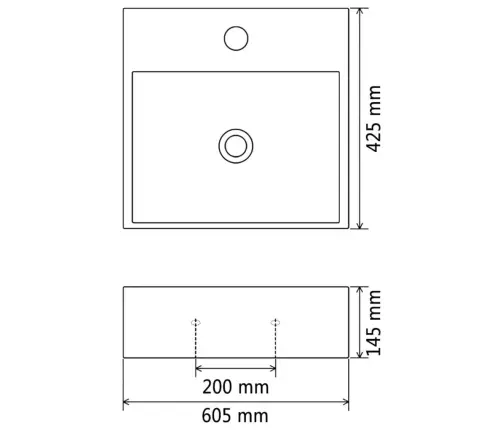 Izlietne Ar Krāna Caurumu, 60,5X42,5X14,5 Cm, Balta Keramika Vidaxl