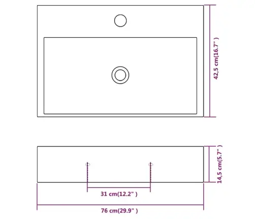 Izlietne Ar Krāna Caurumu, 76X42,5X14,5 Cm, Balta Keramika Vidaxl