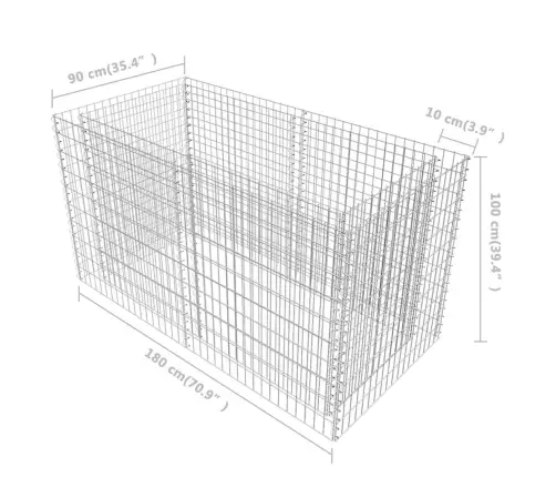 Gabiono Vazonas, Sidabro, Plienas, 180X90X100cm Pakeltas