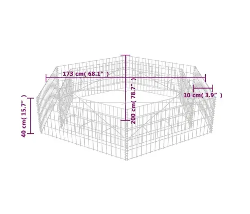 Gabions, Augstā Puķu Kaste, 200X173X40 Cm, Sešstūrveida Vidaxl