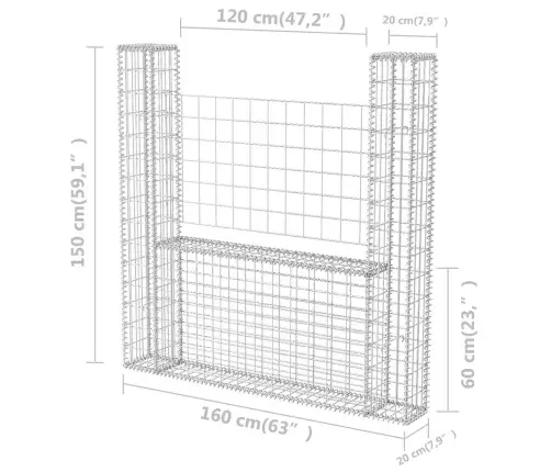 Gabiono Krepšys, U Formos, 160X20X150cm Cinkuotas Plienas