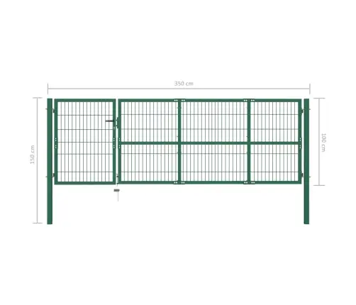 Sodo Tvoros Vartai Su Stulpais, 350X100 cm Plienas, Žali