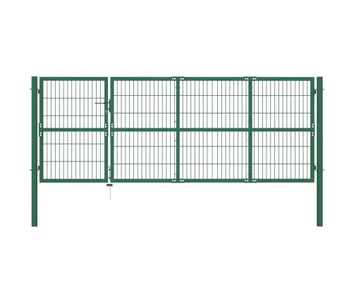 Dārza Žoga Vārti Ar Stabiem, 350X120 Cm, Zaļš Tērauds Vidaxl