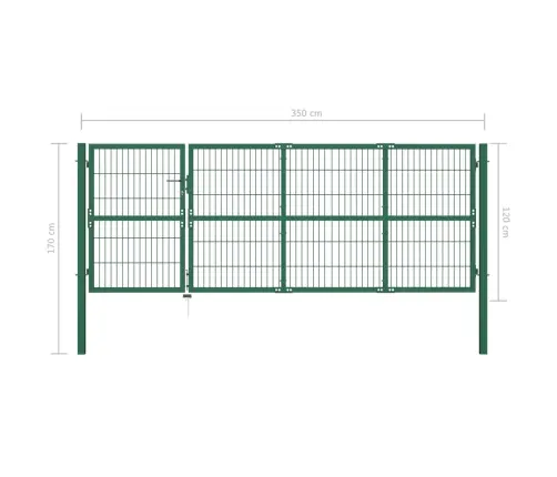 Dārza Žoga Vārti Ar Stabiem, 350X120 Cm, Zaļš Tērauds Vidaxl