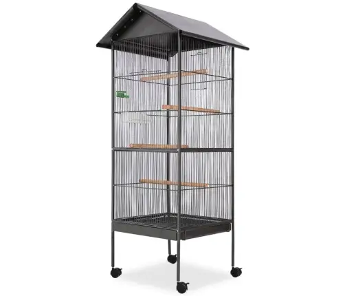 Putnu Būris Ar Jumtu, 66X66X155 Cm, Melns Tērauds Vidaxl