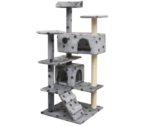 Kaķu Māja, Stabi Nagu Asināšanai, 125 Cm, Pelēka, Ķepu Apdruka Vidaxl