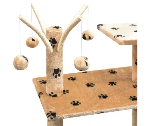 Kaķu Māja, Stabi Nagu Asināšanai, 125 Cm, Bēša, Ķepu Apdruka Vidaxl