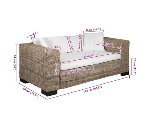 Divvietīgs Dīvāns, 7 Gab., Īsta Rotangpalma Vidaxl