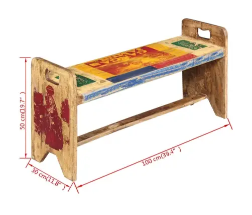 Kolamedžio Suolas, Perdirbtos Medienos Masyvas, 100X30X50 Cm