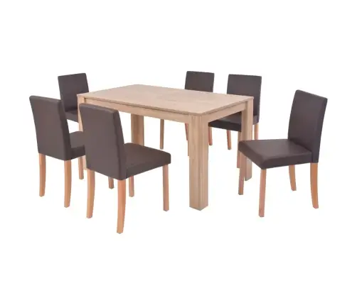 Virtuves Mēbeļu Komplekts, 7 Gab., Brūna Mākslīgā Āda, Ozolkoks Vidaxl