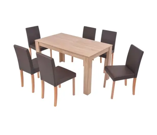 Virtuves Mēbeļu Komplekts, 7 Gab., Brūna Mākslīgā Āda, Ozolkoks Vidaxl