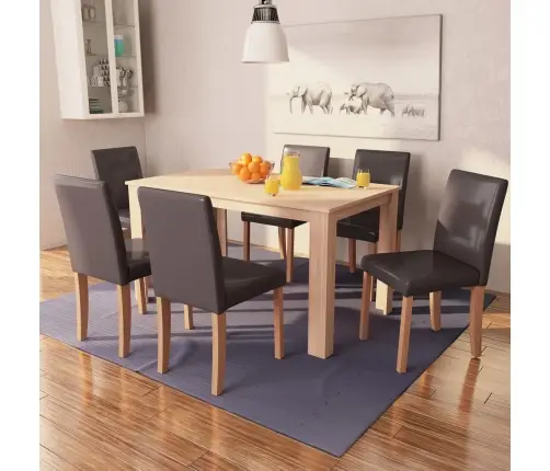 Virtuves Mēbeļu Komplekts, 7 Gab., Brūna Mākslīgā Āda, Ozolkoks Vidaxl