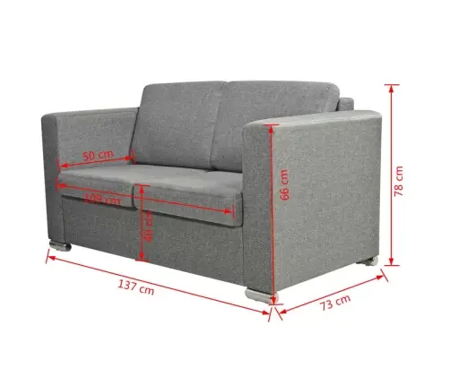 Dīvāns, Divvietīgs, Gaiši Pelēks Audums Vidaxl