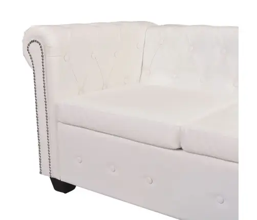Piecvietīgs Chesterfield Stūra Dīvāns, Balta Mākslīgā Āda  Vidaxl
