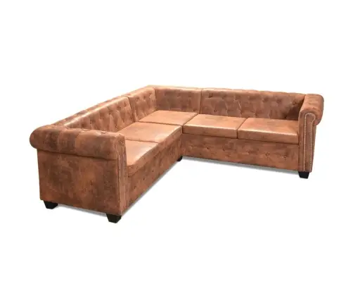 Chesterfield Penkiavietė Kampinė Sofa, Dirbtinė Oda, Ruda