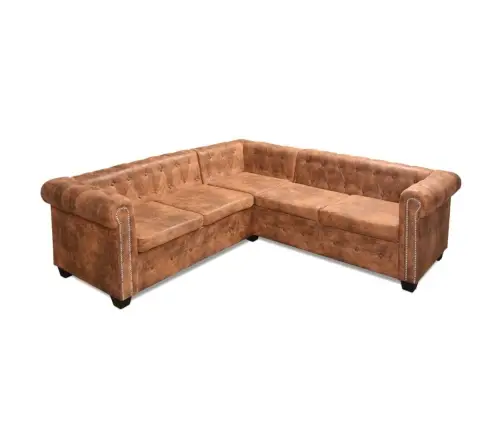 Chesterfield Penkiavietė Kampinė Sofa, Dirbtinė Oda, Ruda