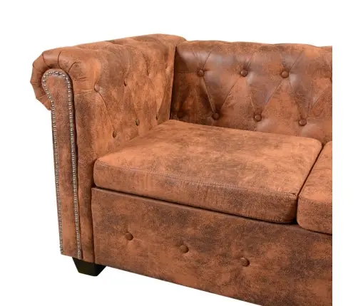 Chesterfield Penkiavietė Kampinė Sofa, Dirbtinė Oda, Ruda