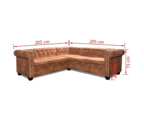 Chesterfield Penkiavietė Kampinė Sofa, Dirbtinė Oda, Ruda