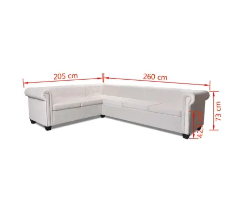 Chesterfield Kampinė Šešiavietė Sofa, Dirbtinė Oda, Balta
