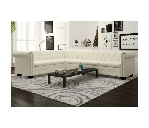 Chesterfield Kampinė Šešiavietė Sofa, Dirbtinė Oda, Balta