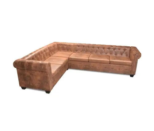 Vidaxli Chesterfieldi Nurgadiivan 6 Istekohaga Kunstnahast, Pruun