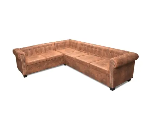 Vidaxli Chesterfieldi Nurgadiivan 6 Istekohaga Kunstnahast, Pruun