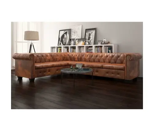 Vidaxli Chesterfieldi Nurgadiivan 6 Istekohaga Kunstnahast, Pruun