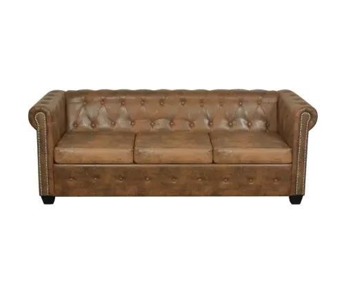 Chesterfield Trivietė Sofa, Dirbtinė Oda, Ruda