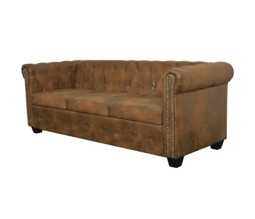 Chesterfield Trivietė Sofa, Dirbtinė Oda, Ruda