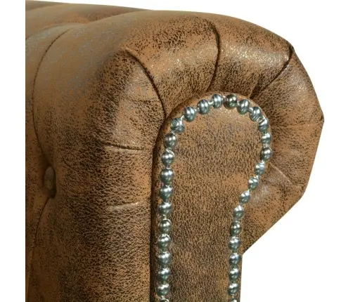 Chesterfield Trivietė Sofa, Dirbtinė Oda, Ruda