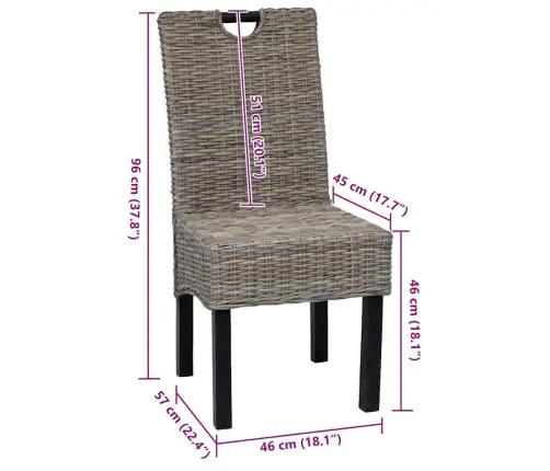 Valgomojo Kėdės, 2 Vnt., Kubu Ratanas, Mango Mediena