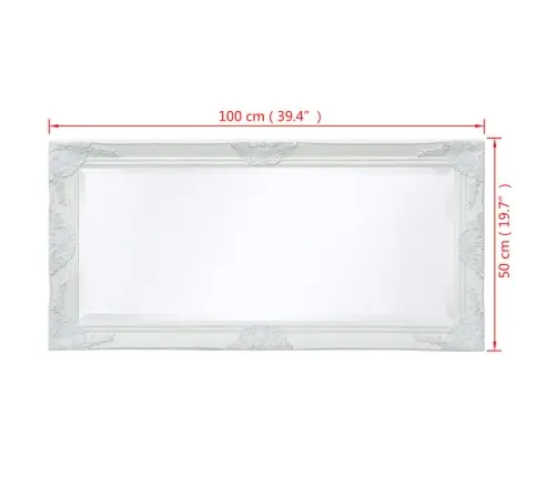 Sieninis Veidrodis, Barokinis Stilius, 100X50 cm Baltas