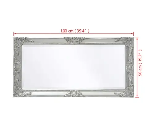 Sienas Spogulis, 100X50 Cm, Baroka Stils, Sudraba Vidaxl