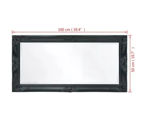 Barokkstiilis Seinapeegel 100X50 Cm Must