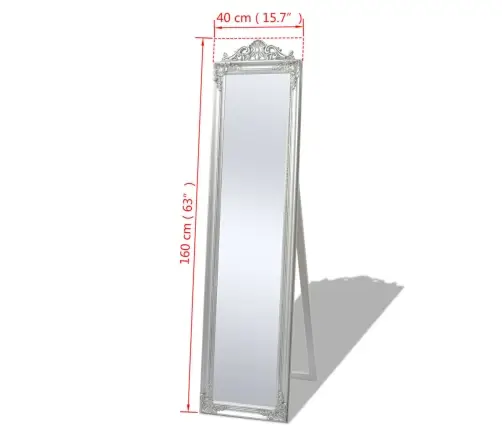Baroka Stila Grīdas Spogulis, 160X40 Cm, Sudraba Krāsā Vidaxl