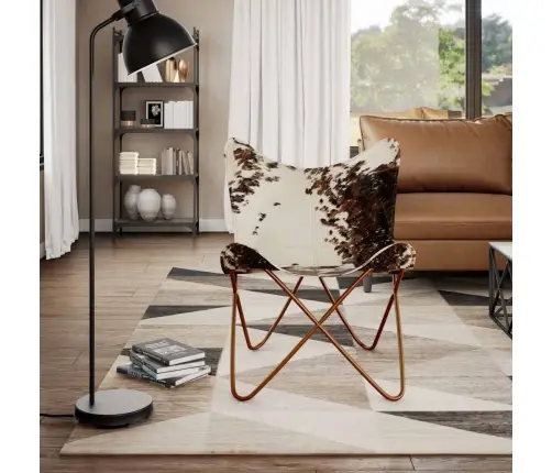 Tauriņa Formas Krēsls, Brūns Un Balts, Dabīga Govs Āda Vidaxl