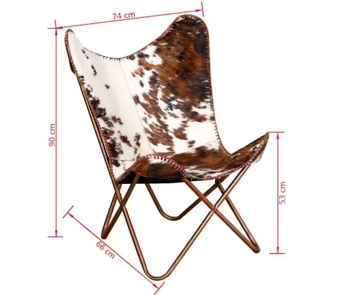 Tauriņa Formas Krēsls, Brūns Un Balts, Dabīga Govs Āda Vidaxl