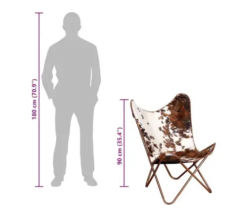 Tauriņa Formas Krēsls, Brūns Un Balts, Dabīga Govs Āda Vidaxl