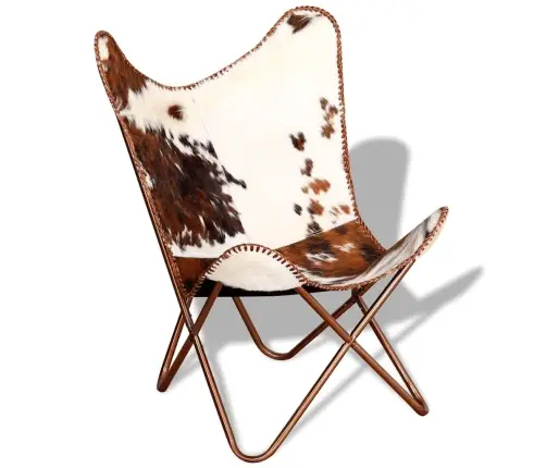 Tauriņa Formas Krēsls, Brūns Un Balts, Dabīga Govs Āda Vidaxl