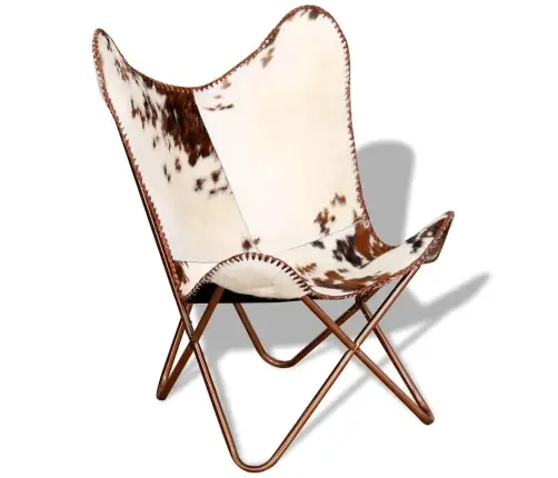 Tauriņa Formas Krēsls, Brūns Un Balts, Dabīga Govs Āda Vidaxl