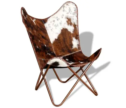 Tauriņa Formas Krēsls, Brūns Un Balts, Dabīga Govs Āda Vidaxl