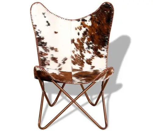 Tauriņa Formas Krēsls, Brūns Un Balts, Dabīga Govs Āda Vidaxl