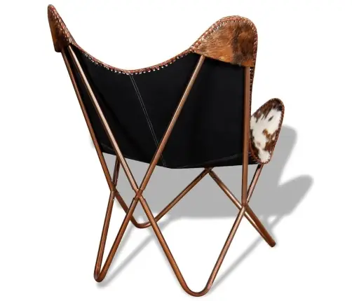 Tauriņa Formas Krēsls, Brūns Un Balts, Dabīga Govs Āda Vidaxl