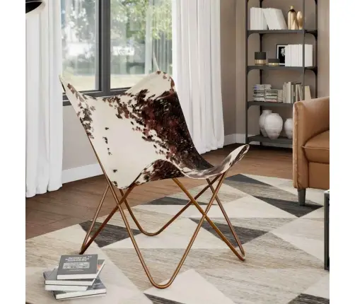 Tauriņa Formas Krēsls, Brūns Un Balts, Dabīga Govs Āda Vidaxl