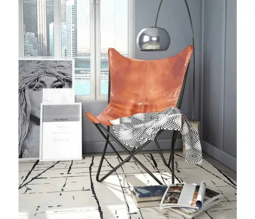 Tauriņa Formas Krēsls, Brūna Dabīgā Āda  Vidaxl